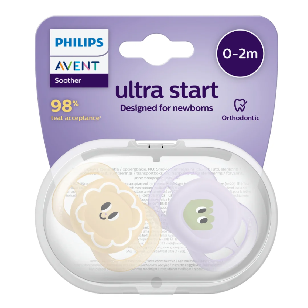 Suzete Ultra Start, 0-2 Luni, SCF075/13, Eyes, 2 Bucati, Philips Avent