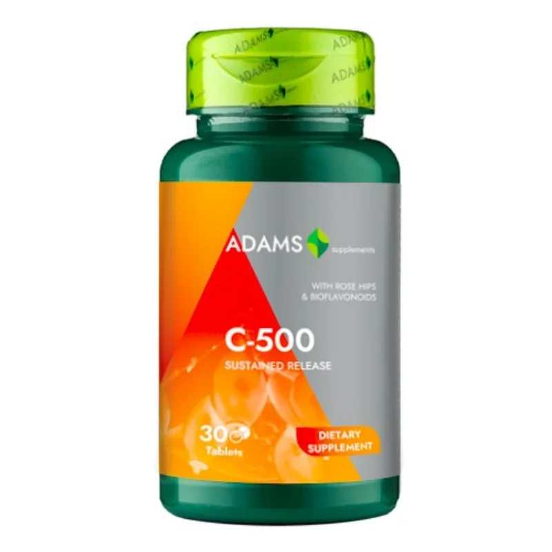 Vitamina C-500 Cu Măceșe, 30 Tablete, Adams