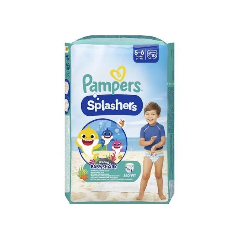 Scutece Chilotei Pentru Apa Splashers Baby Shark, Marimea 5-6, 14+ Kg, 10 Bucati, Pampers