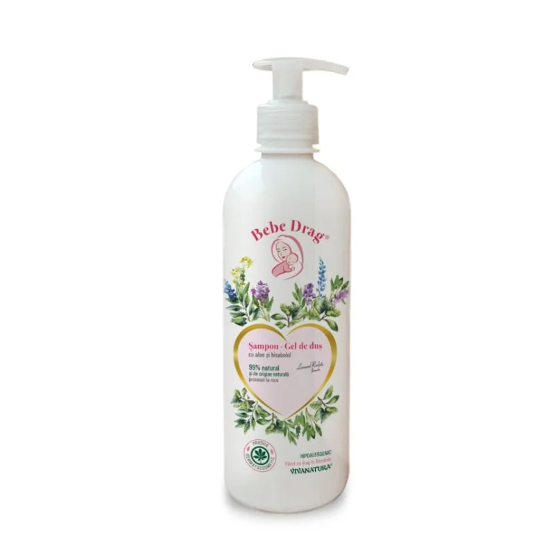 Sampon – Gel De Dus Cu Aloe Și Bisabolol Bebe Drag, 500 Ml, VivaNatura