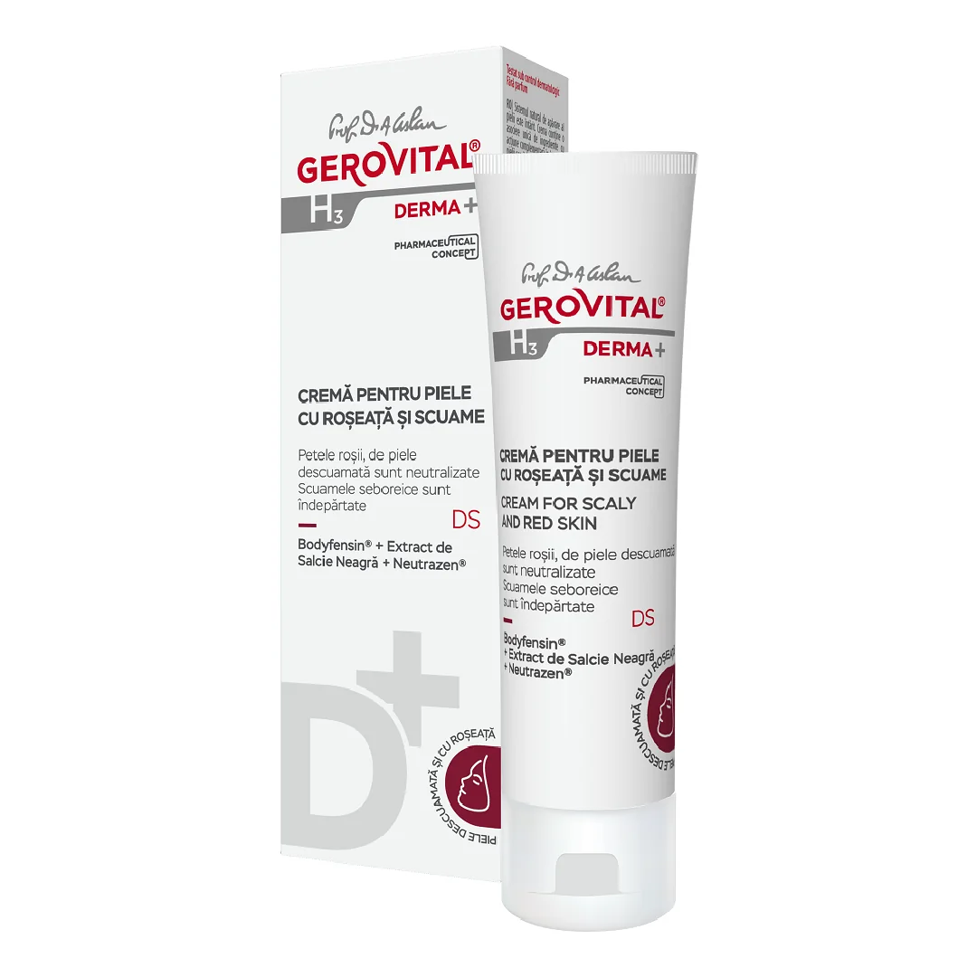 Crema Pentru Piele Cu Roseata Si Scuame H3 Derma+, 50 Ml, Gerovital
