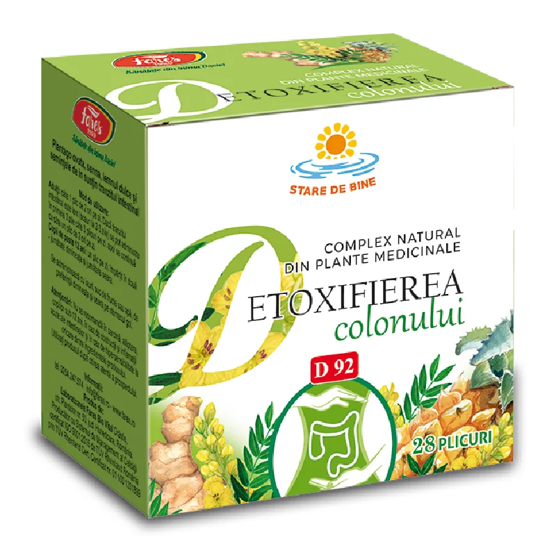 Complex Natural Din Plante Medicinale Detoxifierea Colonului, D92, 28 Plicuri, Fares