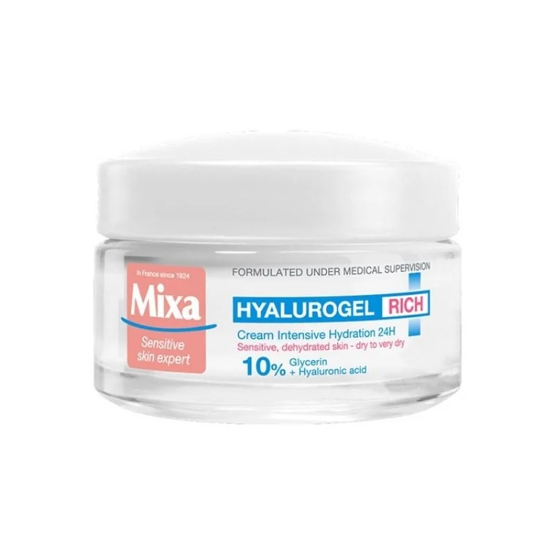 Mixa Hyalurogel Rich Cremă Intens Hidratană 24H, Pielea Sensibilă, 50Ml