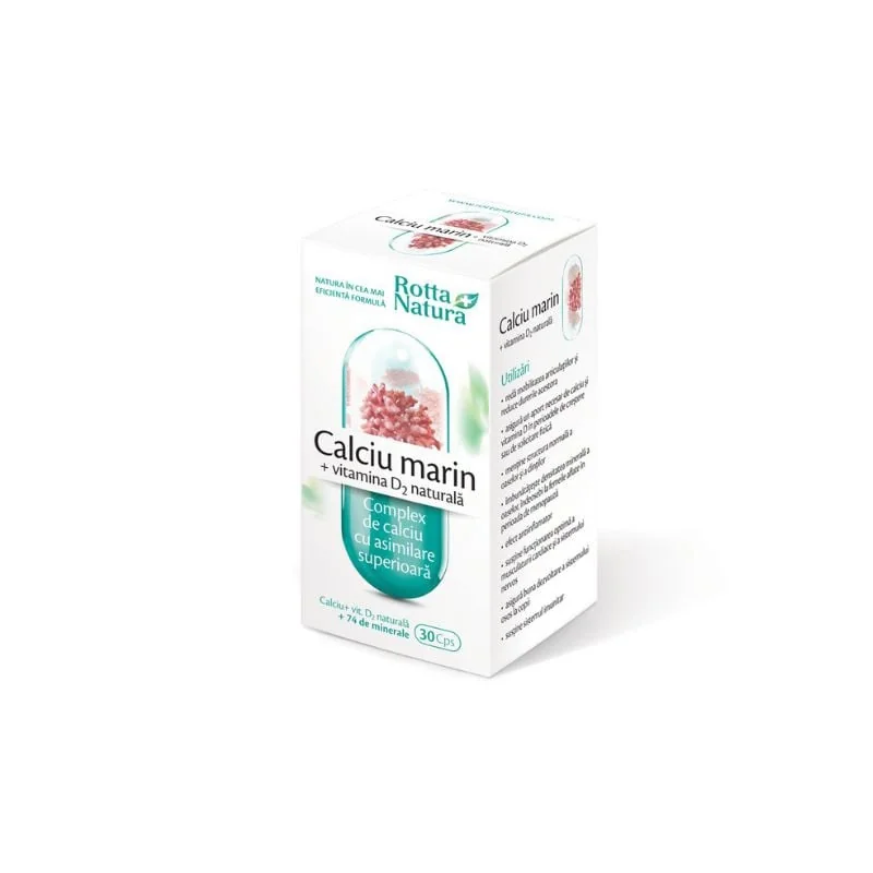 Rotta Natura Calciu Marin + Vitamina D2 Naturală, 30 Capsule