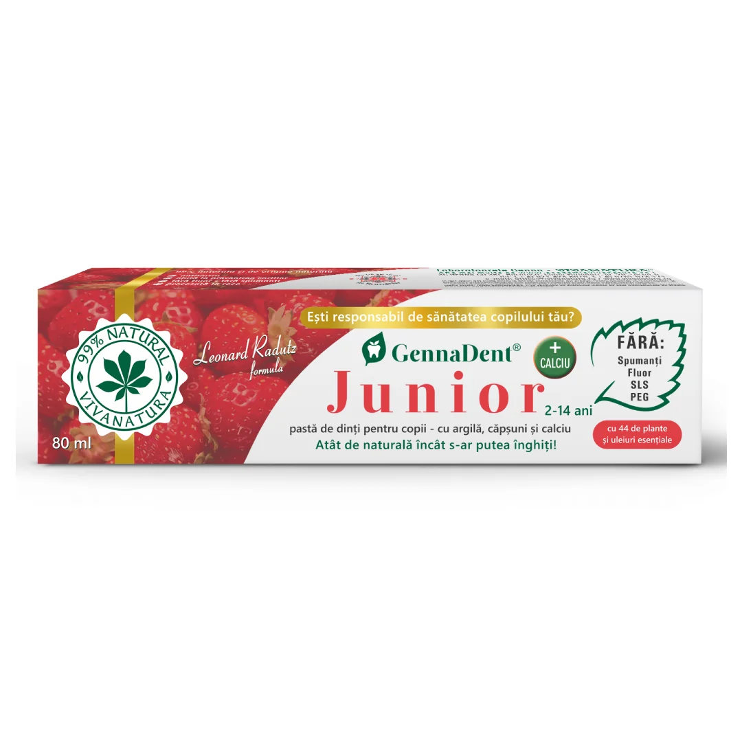 Pasta De Dinti Pentru Copii Cu Argila Si Capsuni GennaDent Junior, 80 Ml, VIVANATURA