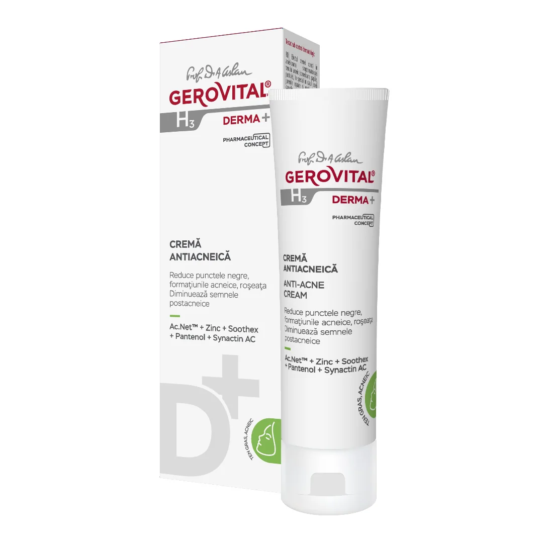 Crema Antiacneica H3 Derma+, 50 Ml, Gerovital