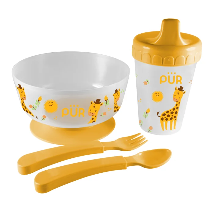 Set Pentru Masa Bol Cu Tacâmuri Și Cană, Galben, +6 Luni, Pur