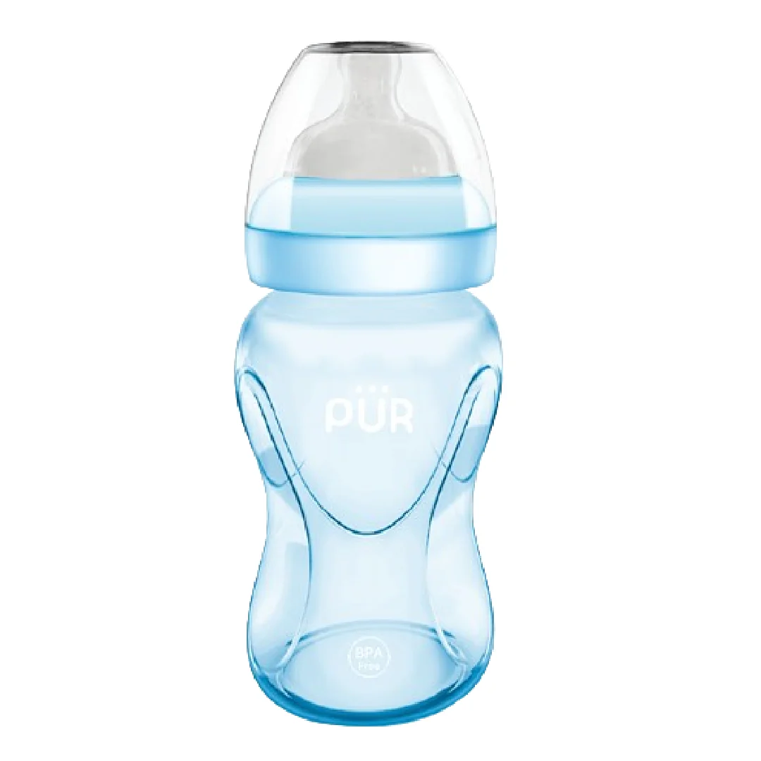 Biberon Cu Gura Larga, Albastru, +6Luni, 250Ml, Pur