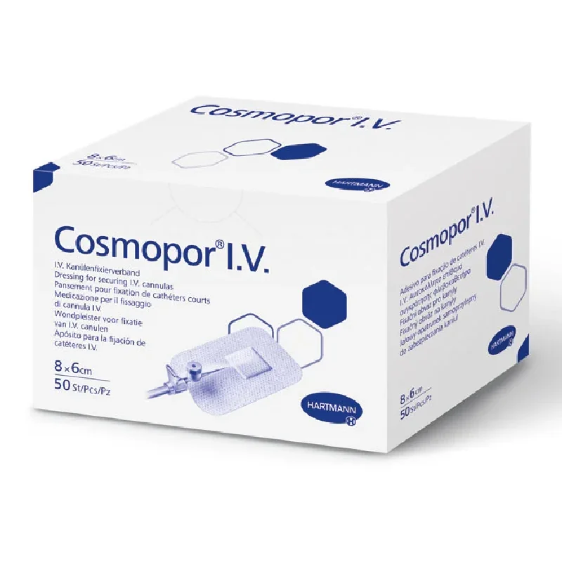 Plasturi Sterili Pentru Fixarea Branulelor Cosmopor I.V., 8*6 Cm, 50 Bucăți, Hartmann
