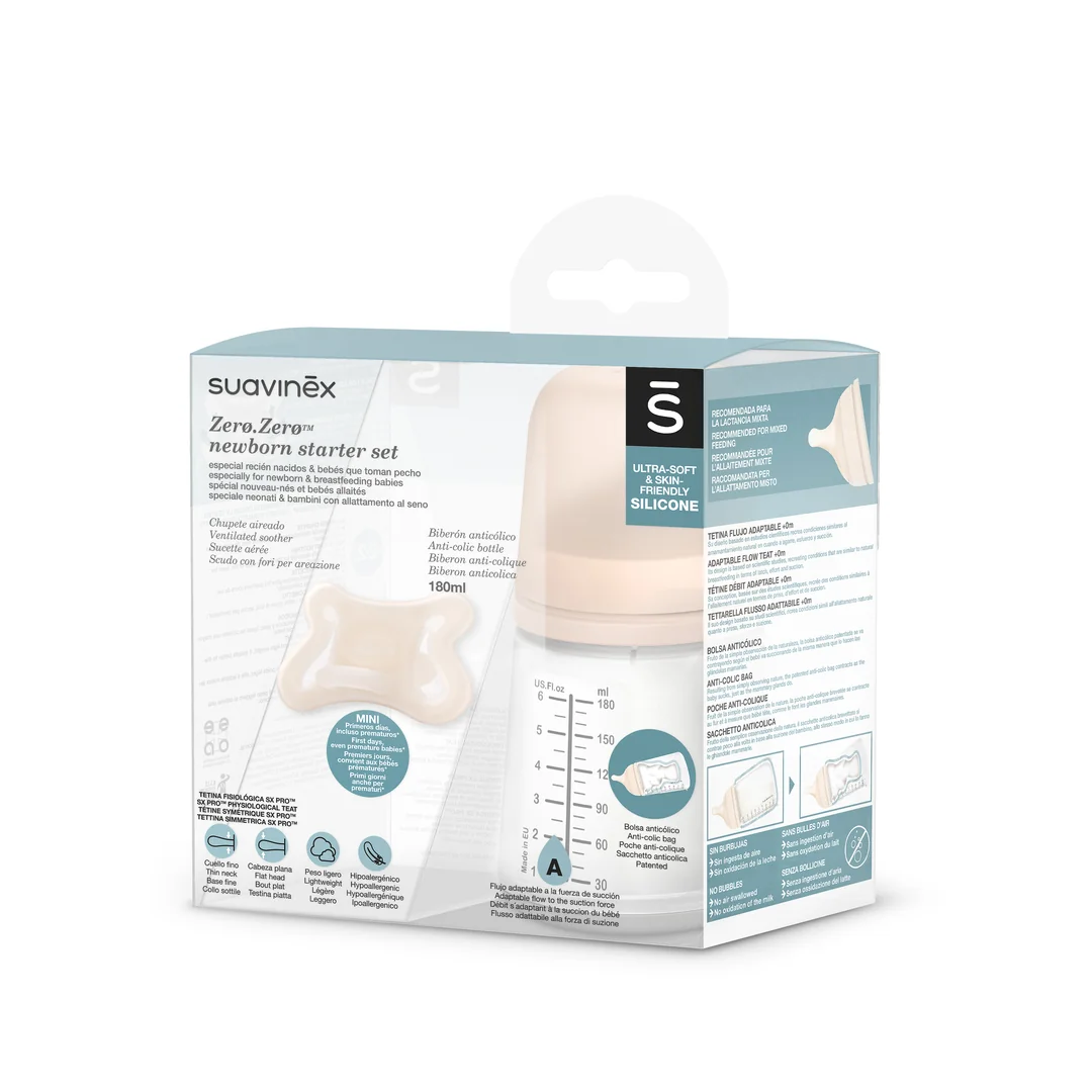 Set Biberon Anticolici 180 Ml Cu Debit Variabil + Suzetă - 2-2 Luni, Zero Zero, Suavinex