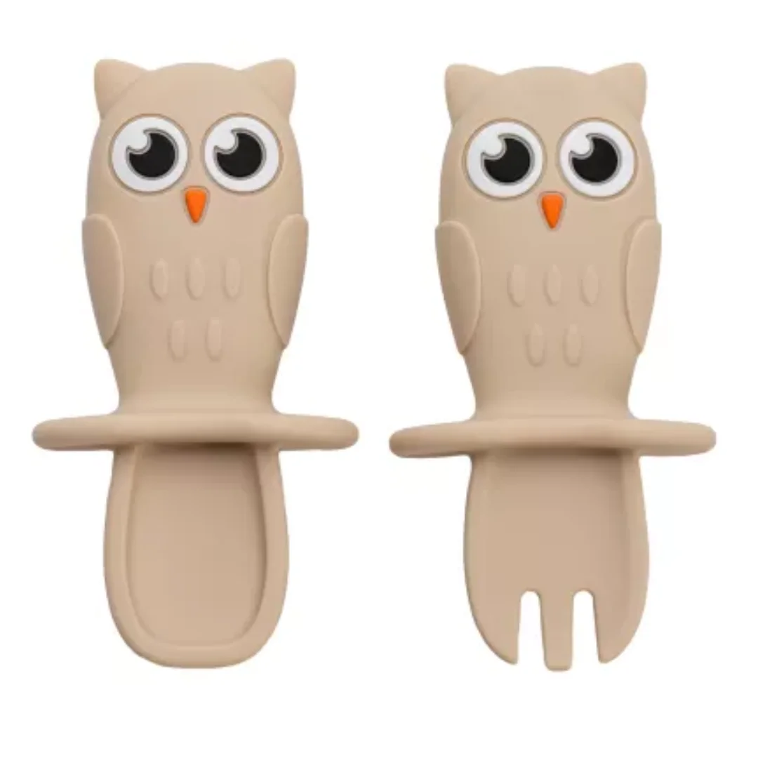 Set Tacamuri Din Silicon Bufnita, 6 Luni+, Bubble Beige, APPEKIDS