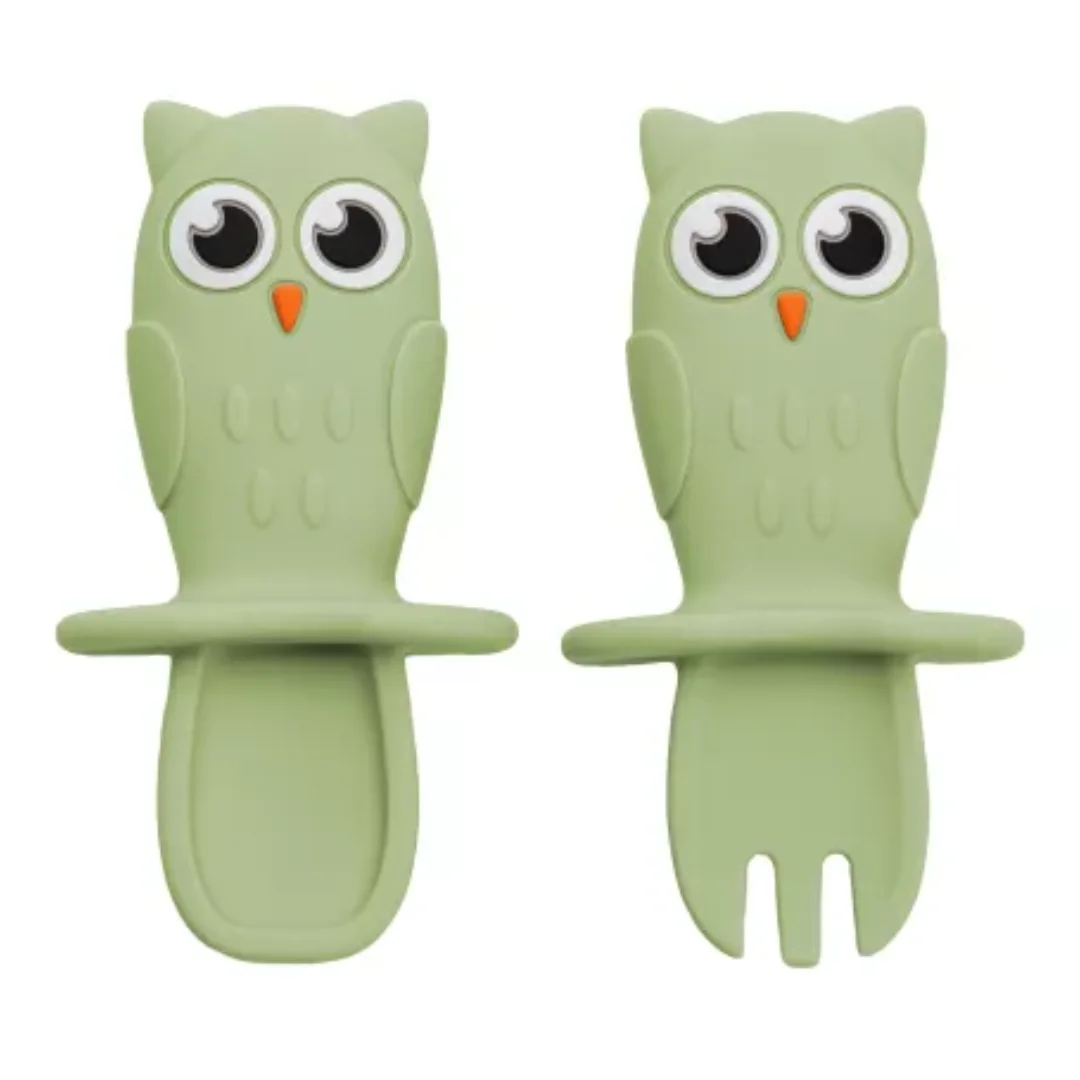 Set Tăcamuri Din Silicon Bufniță, 6 Luni+, Raw Green, Appekids