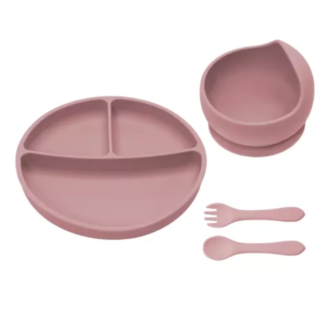Set Diversificare Din Silicon Basic, 6 Luni+, Old Rose, Appekids
