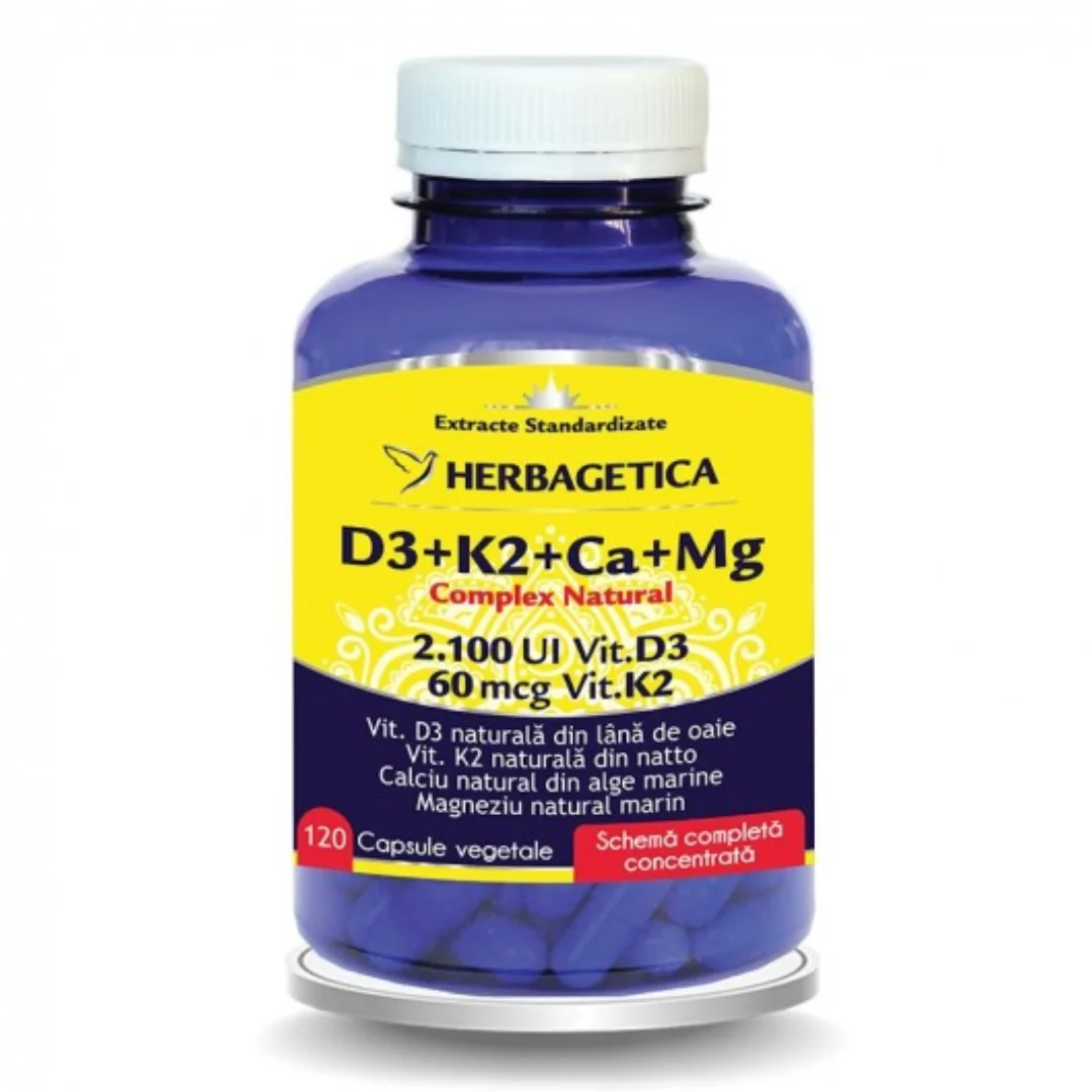 Complex Natural D3+K2+Ca+Mg, 120 Capsule, Herbagetica