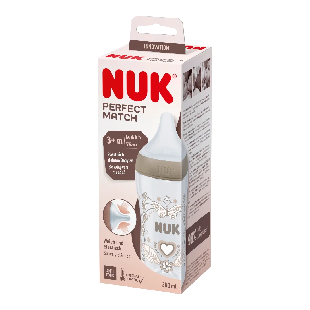 Biberon Perfect Match Inima, Tetina Marimea M, 3+ Luni, 260 Ml, NUK