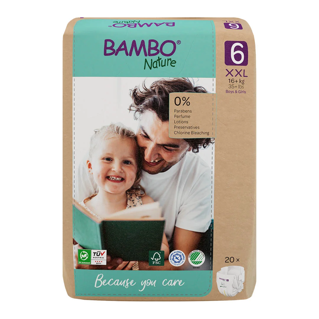 Scutece Ecolabel, Marimea 6, 16kg+, 20 Bucăți, Bambo Nature