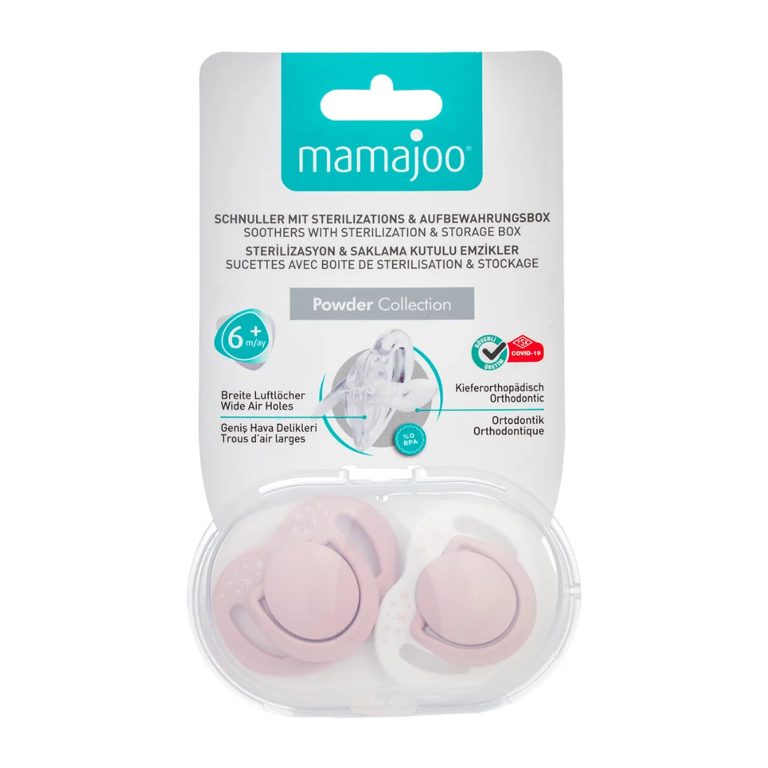 Suzete Ortodontice Roz Pudrat, Cutie De Sterilizare Și Depozitare, 6M+, 2 Bucăți, Mamajoo