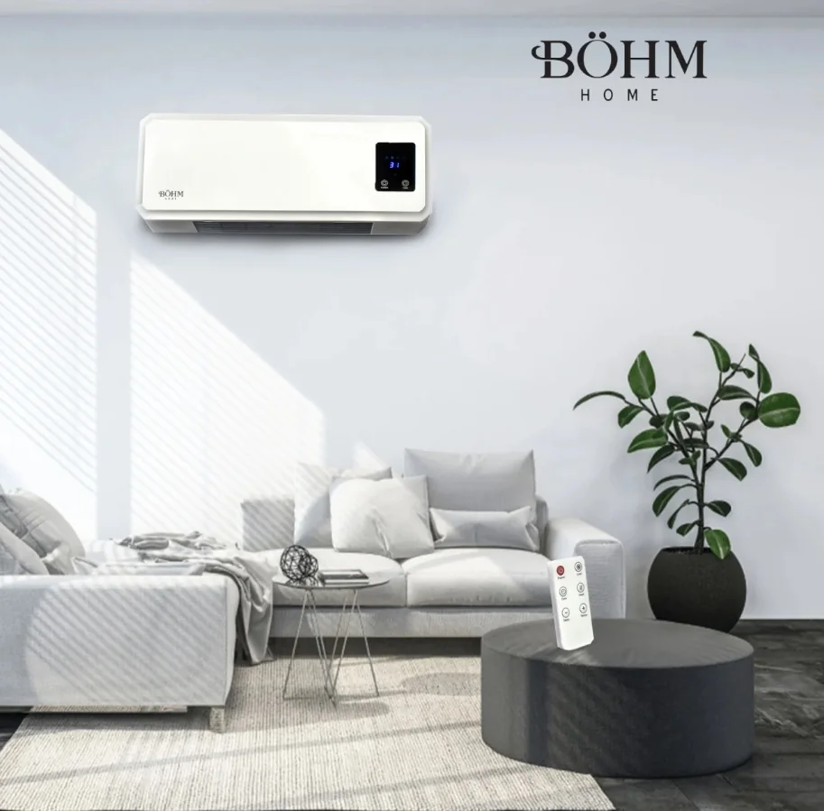 Aeroterma electrica de perete 1000/2000W, timmer, telecomanda 25m², 3 ani Garantie BH2000 BÖHM