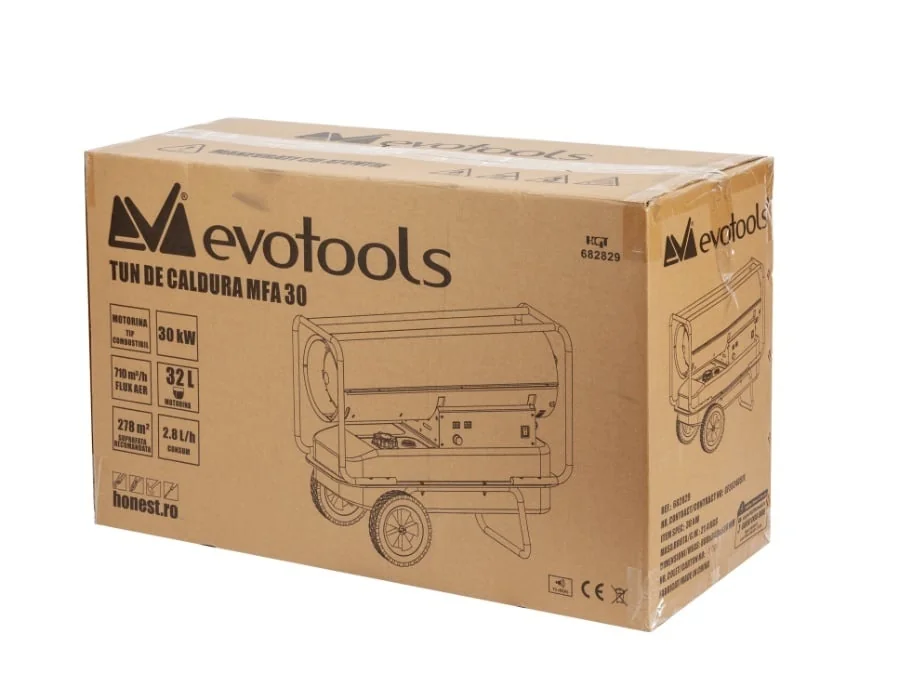 Tun de caldura pe motorina 30kW, rezervor 32L, cu termostat si display digital, Evotools MFA 682829