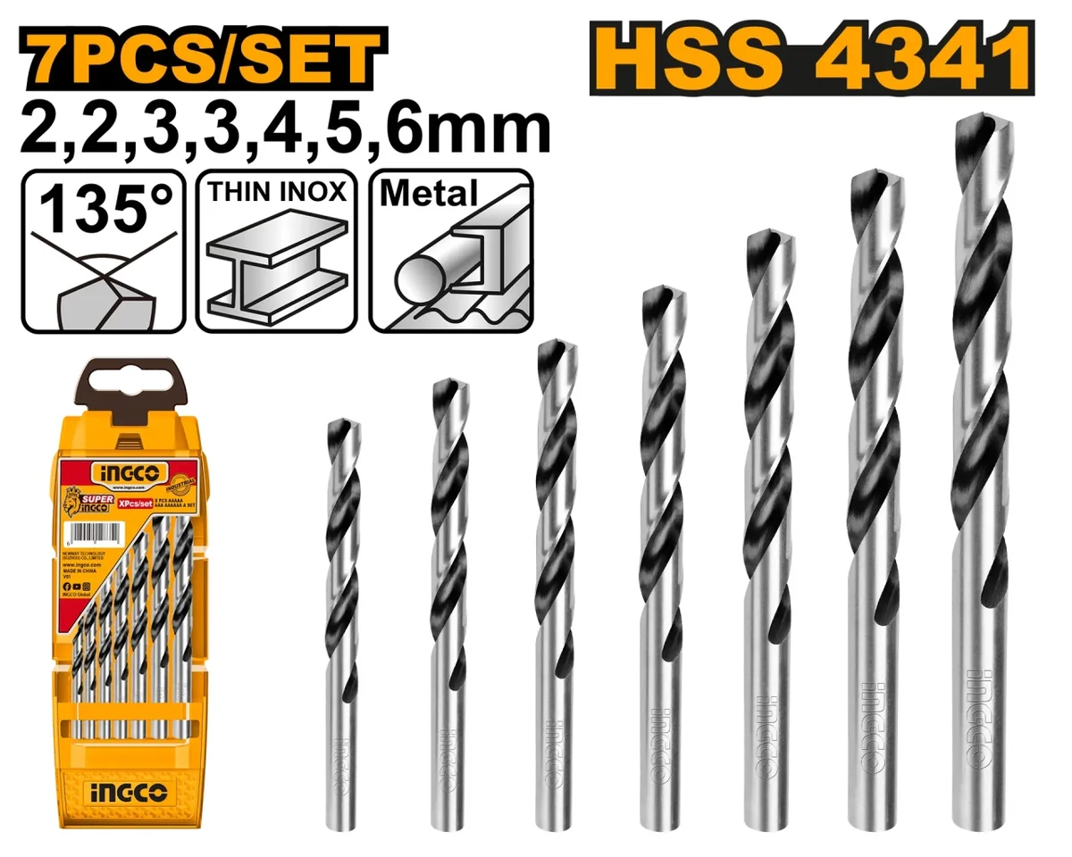 Set Burghie Metal 7 buc AKD1075 – HSS 4341, 2-6mm, Burghie Precizie pentru Otel si Metale, Set Compact