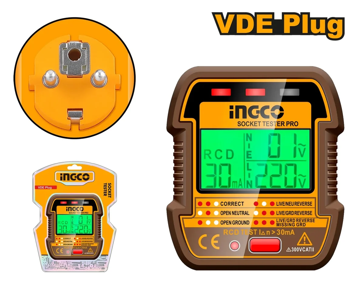 Tester Priza HESST30011 – tester electric priza cu afisaj LCD si functie test RCD 90-250V