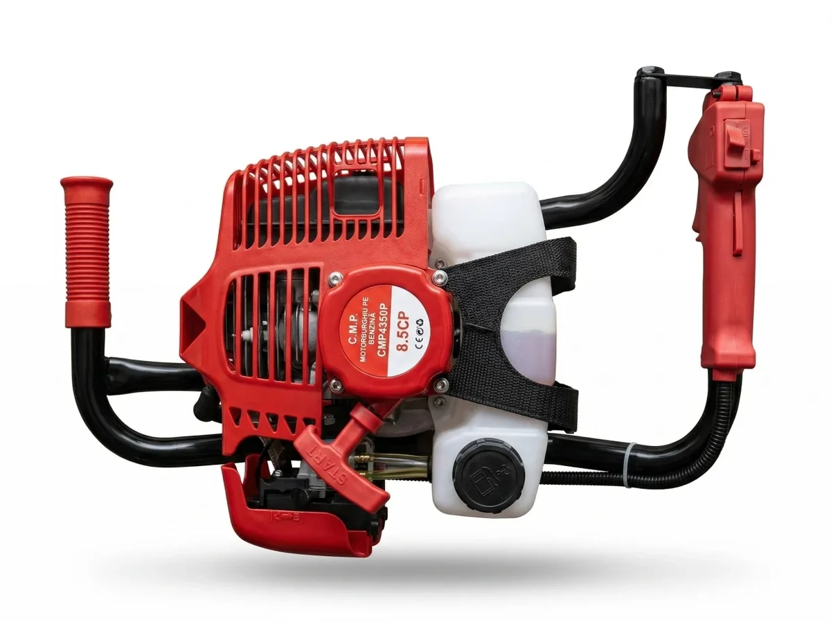 8.5CP + burghiu 200mm* Motoburghiu pe benzina 8.5CP, motor 2 timpi 58cc, 9200rpm, burghie 100-300mm, adancime 800mm, rezervor 1.2L, Campion CMP4350P