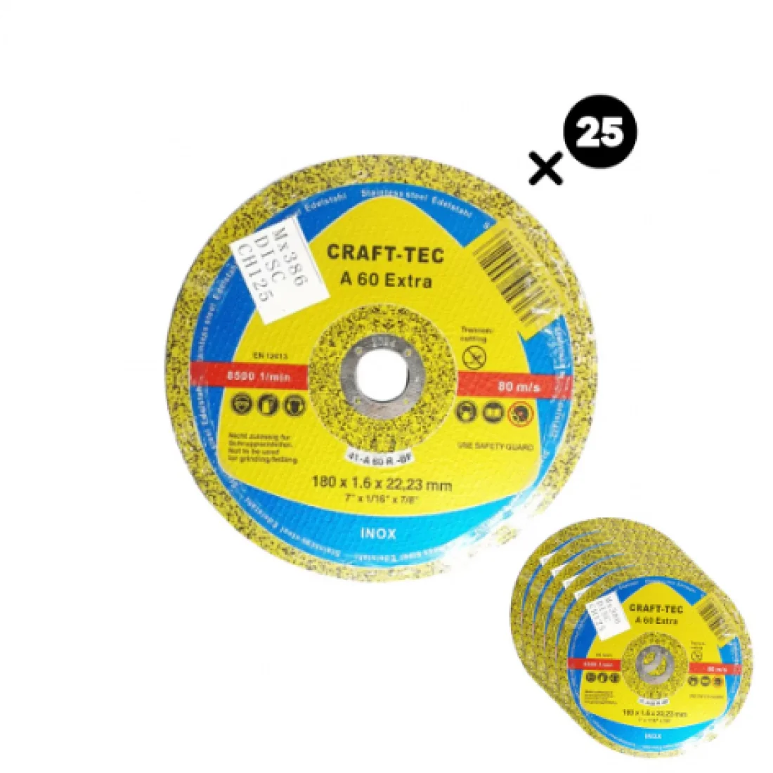 Disc abraziv debitare metal inox CRAFT-TEC MX386 125x1.2x22.3 mm set 25 buc viteza 80 m/s compatibil polizor unghiular
