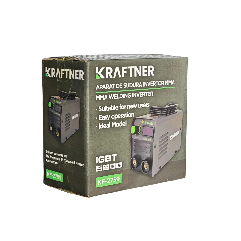 *PACHET* Aparat de sudura invertor MMA, KRAFTNER, 495a, afisaj digital, accesorii incluse, manusi bonus, cablu 1,8m, ochelari sudura automati, x2 pachet electrozi KF-2759