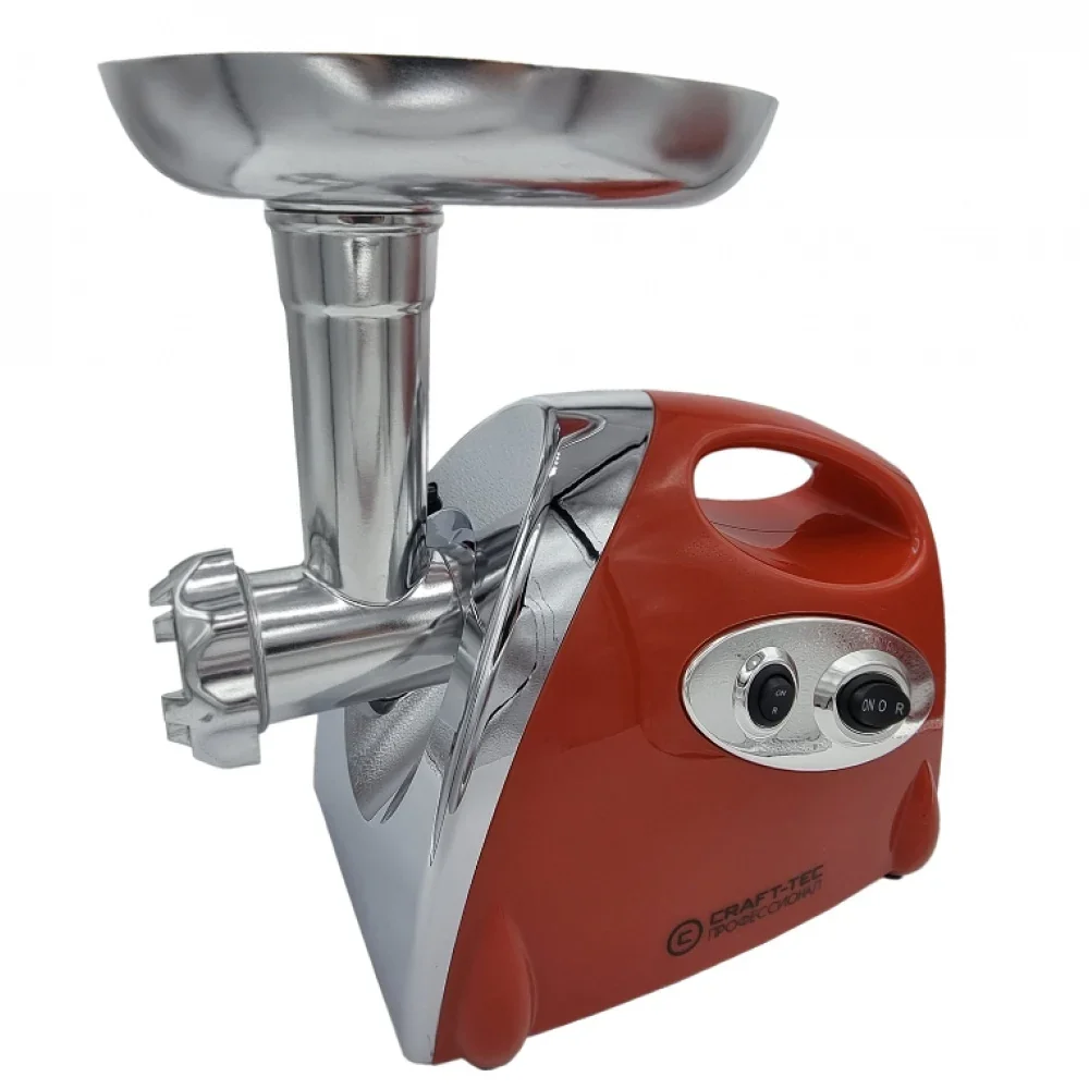 Masina electrica tocat carne Craft-Tec MX713, 3800W, 1.6 Kg/min, 3 site inox, functie Reverse, accesorii carnati, rosii, chiftele, 230V, 50Hz, clasa II, 30.5x25x25.3 cm, 3.3 kg, Rosie