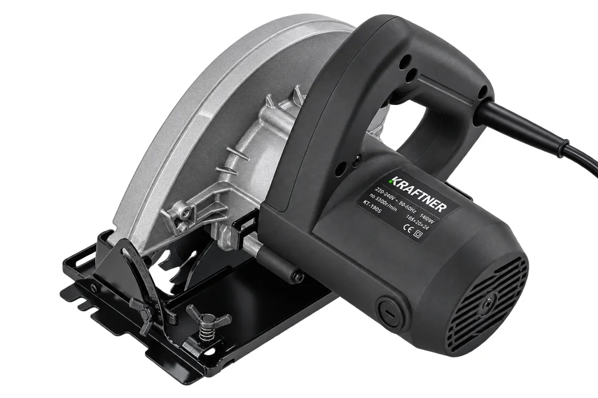 Fierastrau circular 1400W, 5300rot/min, disc 185mm, taiere 65mm la 90°, reglaj unghi 45°, sina de ghidare, KRAFTNER KF-1805