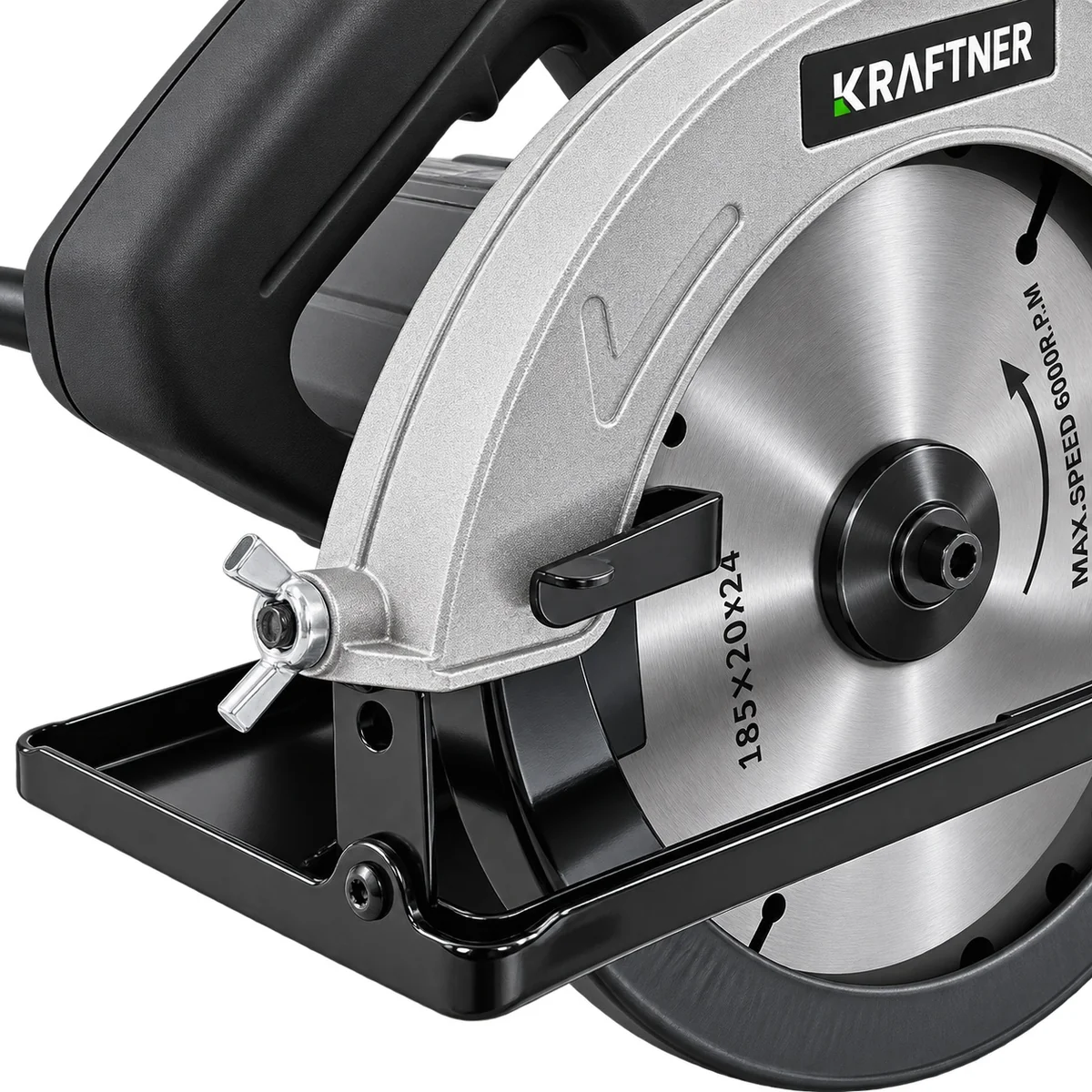 Fierastrau circular 1400W, 5300rot/min, disc 185mm, taiere 65mm la 90°, reglaj unghi 45°, sina de ghidare, KRAFTNER KF-1805