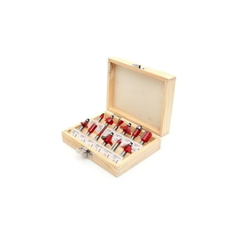 Set 12 freze pentru lemn 8 mm, profile drepte, V, 45°, core box si coada de delfin, pentru masina de frezat verticala, KRAFTNER KF-3088