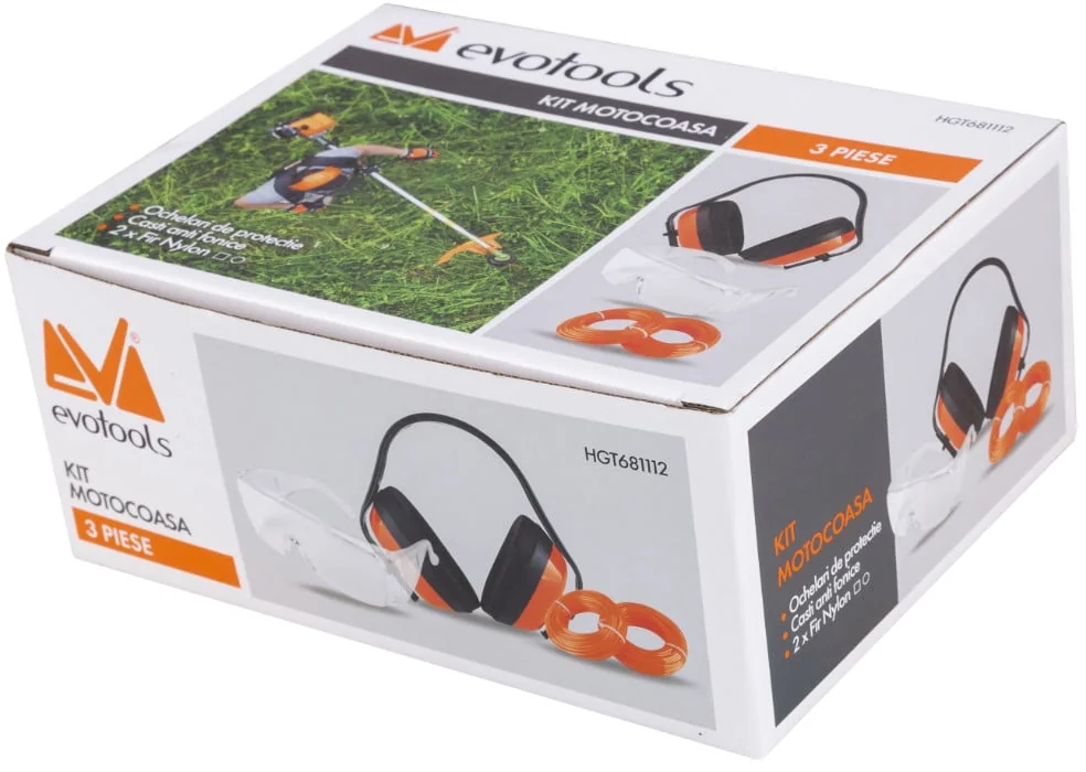 Kit Accesorii Motocoasa: Ochelari, Casti Protectie, 2 Role Fir Nylon, EvoTools 681112