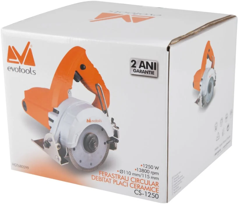 Fierăstrău Circular Pentru Plăci Ceramice 1250W, Tăiere Umedă 30mm, Unghi Reglabil 0–45°, Epto EvoTools 680599