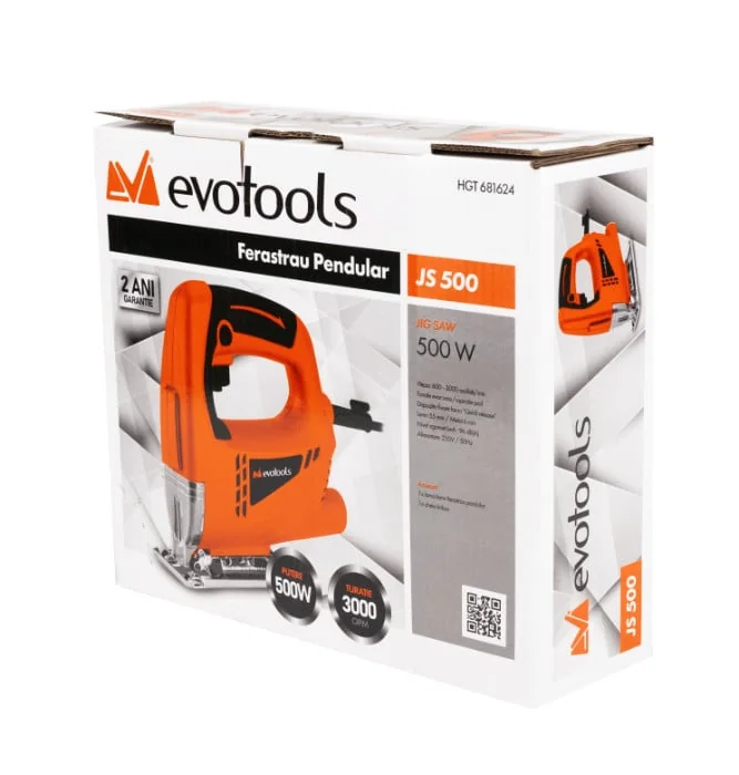 Fierastrau Pendular 500 W, 600-3000 OPM, Adancime Taiere 55 Mm In Lemn, Talpa Reglabila 45°, Quick Release, JS 500 EPTO Evotools 681624