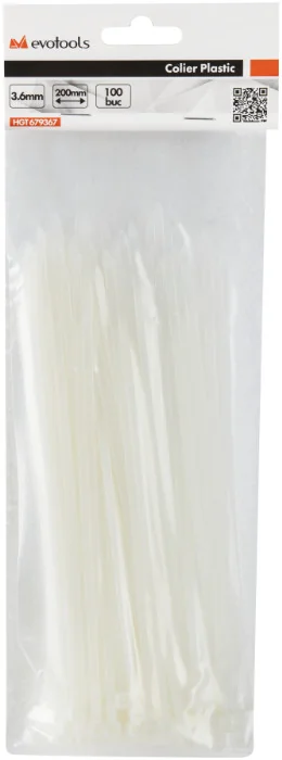 Fasete Colier Plastic Ets 3.6 x 150 Mm, 100buc/Set Evotools 679366
