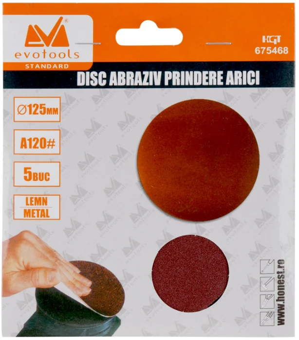 X 5 Disc Abraziv Prindere Arici Fara Gauri 210 mm, 60 Granulatie, Evotools 680612