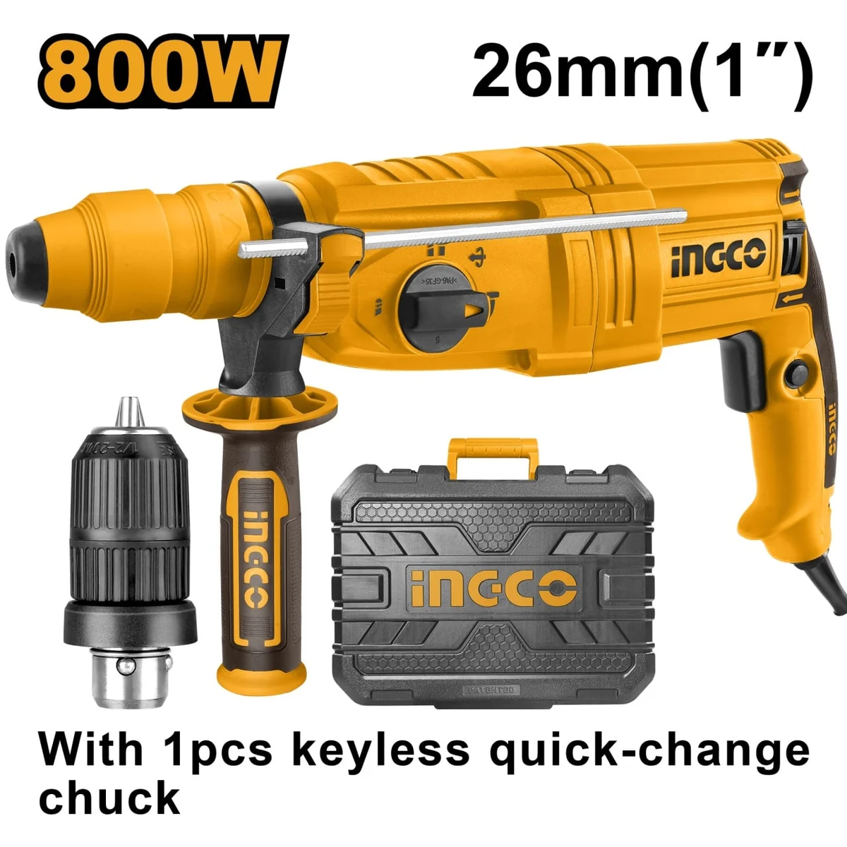 Ciocan Rotopercutor SDS 800W, 2.5J Cu Mandrina Automata, INGCO RGH9028-2