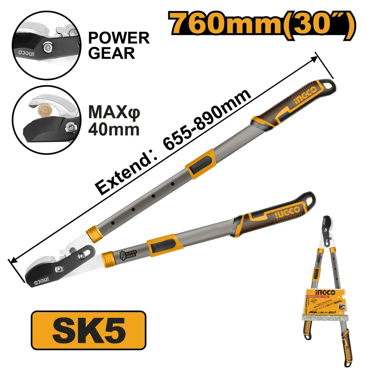 Foarfeca Gradina Pomi Cu Maner Telescopic 650-850mm Ingco Hlts7608