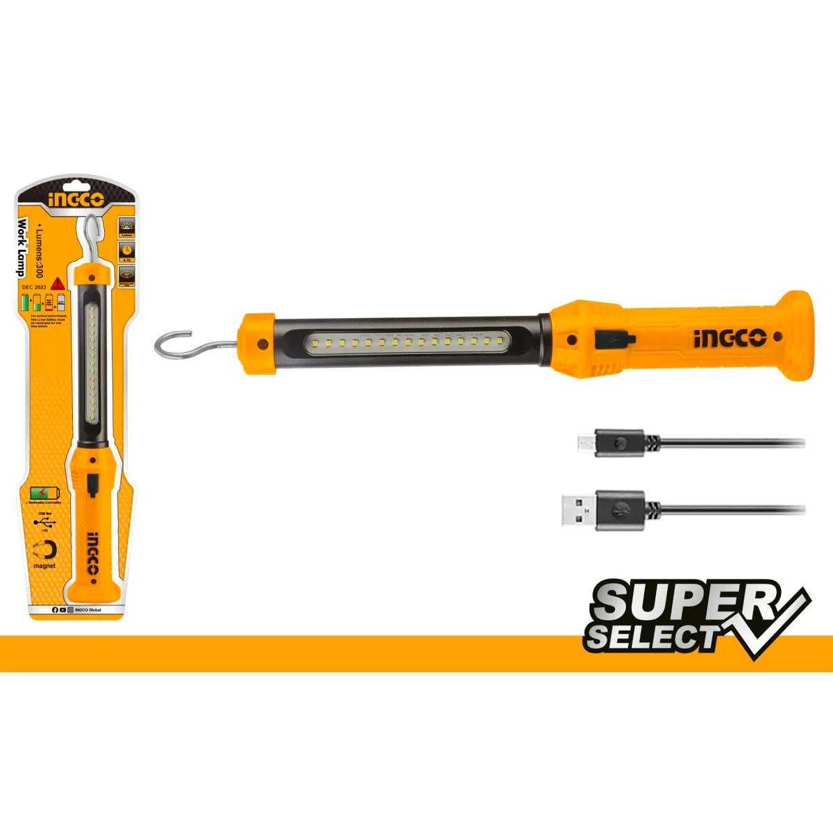 Lanterna Auto Cu Incarcare USB 3.5 W, 300 Lumeni, INGCO HWLI35261