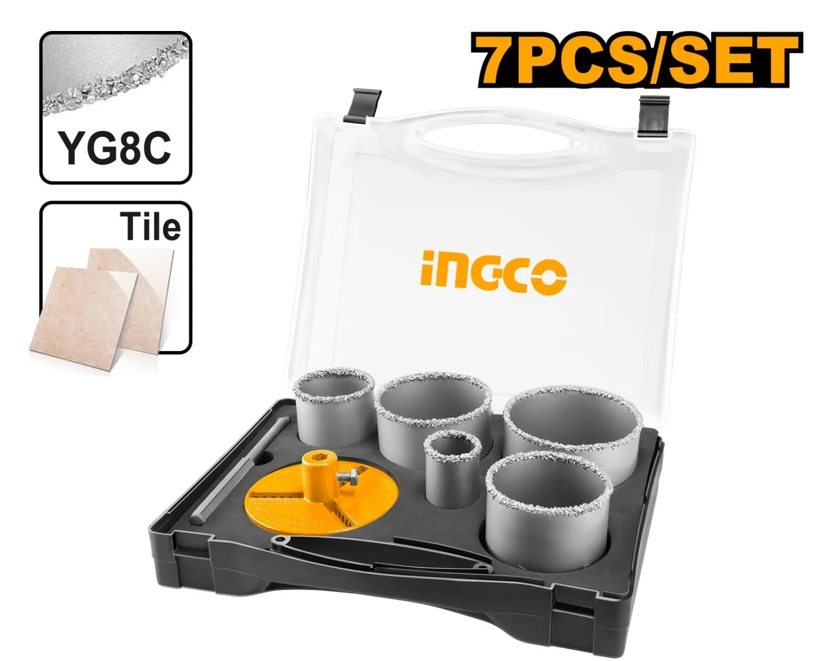 Set Carota Diamantată 5 Buc 33-83mm, Ingco AKCH0071