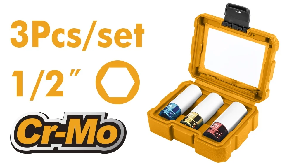 Set Chei Tubulare Impact Cu Protecție Teflon Jante 17/19/21 Mm Ingco HNMLNS031