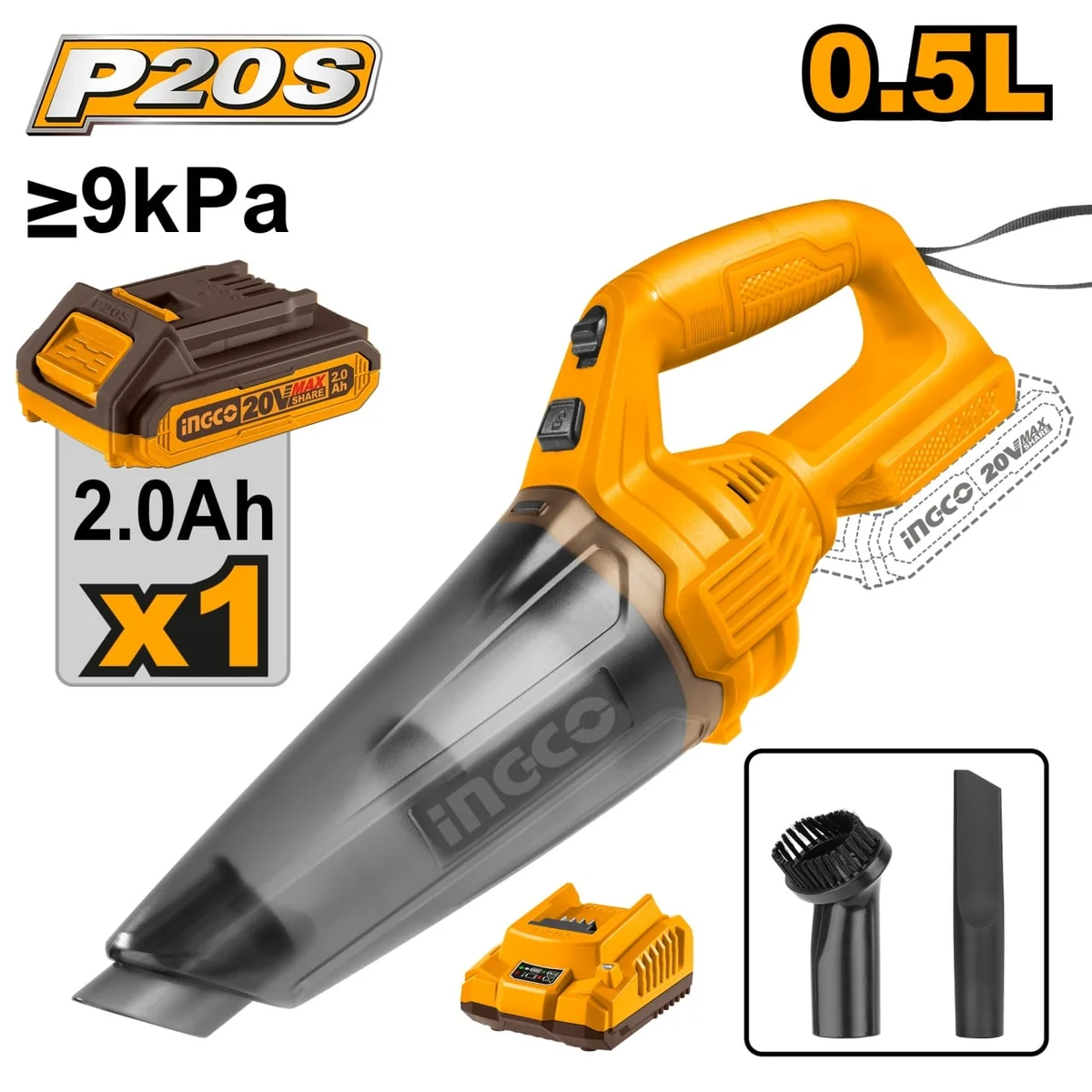 Aspirator De Mana 20V 0.5L Cu 1 Acumulator 2Ah Ingco CVLI20126