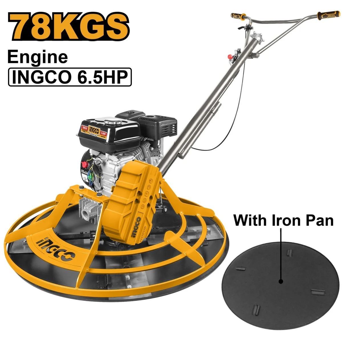 Masina De Elicopterizat Beton Slefuitor 6.5CP, 78kg, 91cm Diametru, Ingco GPT361-2E