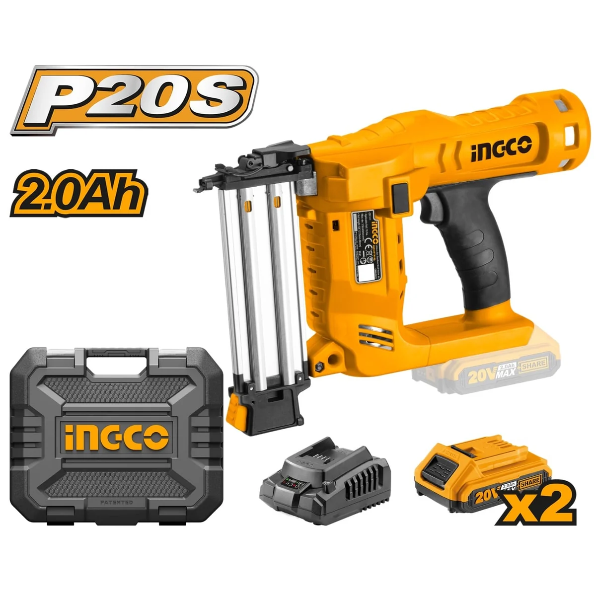 Pistol Electric Pentru Cuie 20V Cu 2 Acumulatori, 2.5 Cuie/S, 100 Buc Capacitate Ingco CBNLI2002