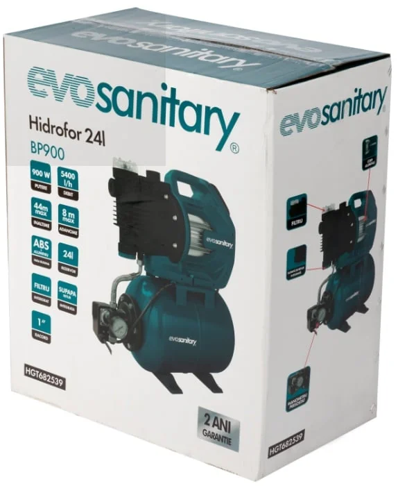 Hidrofor 24L 900W 4.4 Bar 90L/Min Pompa Din Aluminiu Evosanitary 682539