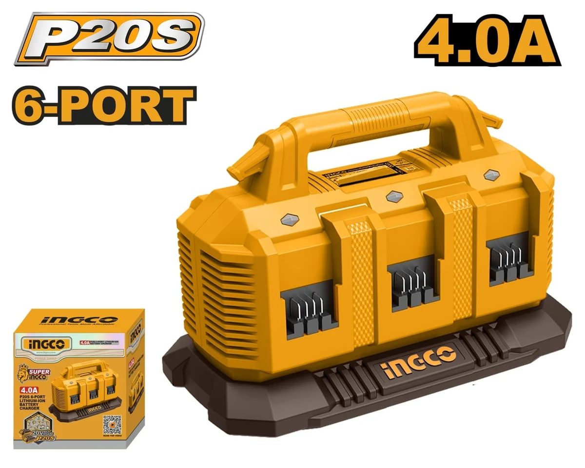 Incarcator Acumulator Rapid 20V Cu 6 Porturi P20S Ingco FCLI2064