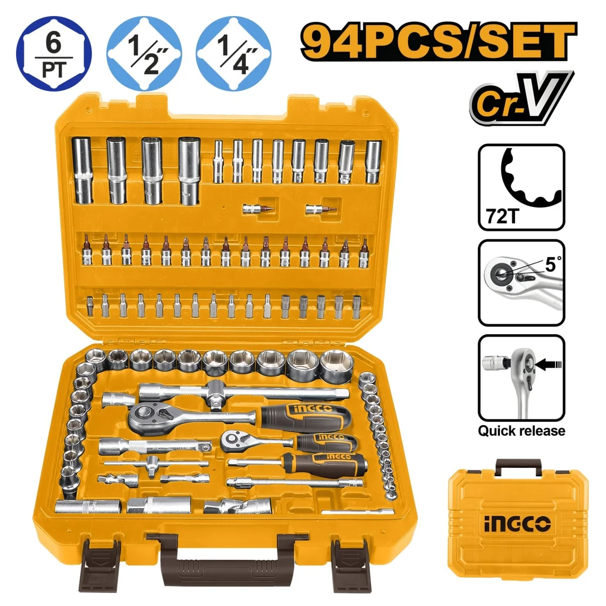 Trusa Chei Tubulare 1/4-1/2 94 Buc Ingco HKTS42941