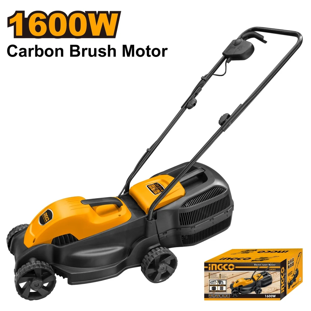 Mașină De Tuns Iarba Electrică 1600W, 3500Rpm, 380mm Lățime, 45L, Ingco Lm385