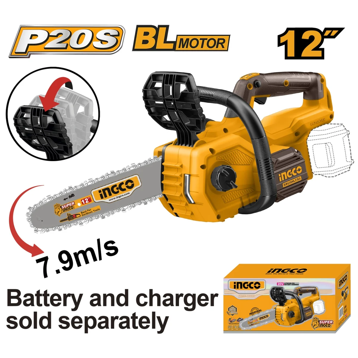 Drujba Electrica Motofierastrau 300mm 20V Brushless Fara Acumulator Ingco CGSLI20128